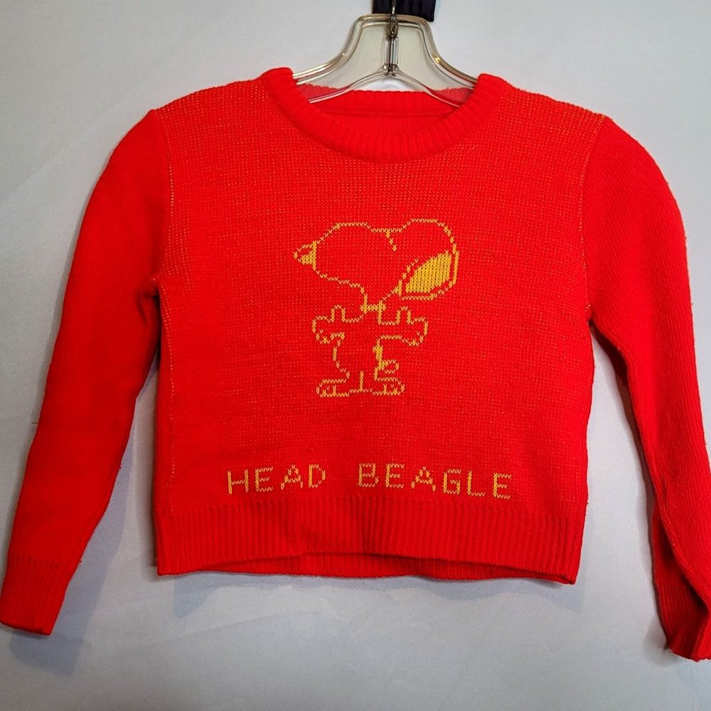 Vintage Snoopy Sweater Toddler Size Red gold Knit 70s Retro Pullover